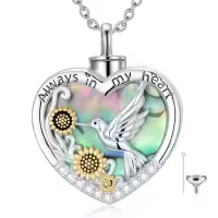 TOUPOP Sterling Silver Heart Urn Necklace Cremation Jewelry With Funnel-style_name:3-Hummingbird