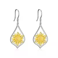 TOUPOP Sterling Silver Stone Flower Dangle Drop Leverback Earrings-style_name:3-Dangle- Sunflower