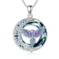 TOUPOP Sterling Silver Crystal Phoenix Pendant Necklace Celtic Jewelry Gift-style_name:Phoenix-Blue Crystal