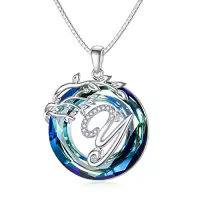 TOUPOP Sterling Silver Blue Crystal Tree Of Life Initial Letter Pendant Necklace-style_name:Alphabet Y