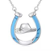 TOUPOP Sterling Silver Turquoise Horseshoe Necklace Western Cowgirl Jewelry Gift-style_name:cowgirl hat
