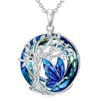 wholesale TOUPOP Butterfly Necklace For Women 925 Sterling Silver Tree Of Life Butterflies Dragonfly Hummingbird Pendant Necklaces Crystal Jewelry Anniversary Christmas Birthday Gift For Her -color_name:Butterfly Blue