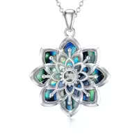 TOUPOP Sterling Silver Abalone Lotus Flower Necklace Yoga Pendant-style_name:3-Moss Agate Lotus