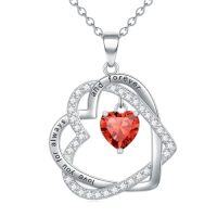 wholesale TOUPOP Heart Birthstone Pendant Necklace 925 Sterling Silver Double Heart Love Jewelry Birthday Christmas Gifts For Women Her Wife Girlfriend Mom -color_name:07-July-Ruby