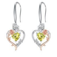 wholesale TOUPOP Rose Heart Birthstone Earrings 925 Sterling Silver Butterfly Earrings Love Jewelry Anniversary Birthday Christmas Gifts For Women Wife Her -color_name:08-August-Peridot
