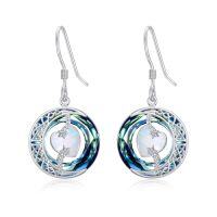 wholesale TOUPOP Birthstone Earrings For Women 925 Sterling Silver Moon And Star Dangle Earrings With Blue Crystal Birthdayjewelry Christmas Gifts For Women -color_name:10-October-Opal