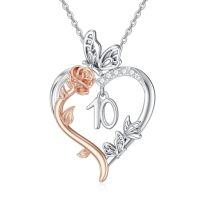 wholesale TOUPOP Gifts For Her Rose Heart Necklace 925 Sterling Silver Heart Butterfly Pendant Sweet Year Old Jewelry Anniversary Birthday Christmas Gifts Women Girlfriend Wife Mom Grandma -style_name:10th