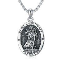 wholesale Patron Saint Necklace S925 Sterling Silver Four Way Cross Necklace St Michael/st Christopher/st Benedict/st Joseph/st Francis Pendant, Religious Protection Necklace For Men Women Birthday Father's Day Anniversary -style_name:3-St Christopher-Elliptical