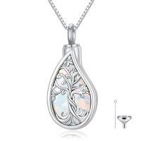 wholesale TOUPOP Teardrop Tree Of Life Urn Necklace For Ashes 925 Sterling Silver Gemstone Tree Of Life Cremation Jewelry With Funnel Filler Memorial Jewelry Gifts For Women Men -color_name:Opal
