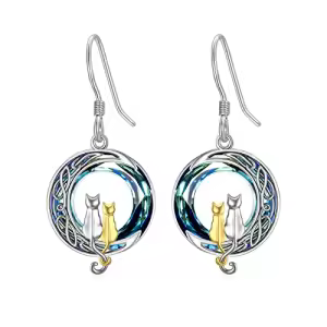 2 Cats(Silver and Yellow Gold)-Blue Crystal-02-B