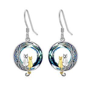 2 Cats(Silver and Yellow Gold)-Blue Crystal-02-B