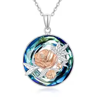 TOUPOP Sterling Silver Crystal Birth Flower Pendant Necklace-style_name:9-September-Peony-Circle Crystal