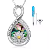 TOUPOP Sterling Silver Abalone Shell Urn Necklace For Ashes Memorial Jewelry-style_name:28-Lotus