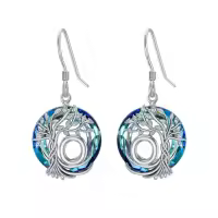 TOUPOP Sterling Silver Blue Crystal Tree Of Life Letter Drop Dangle Earrings-style_name:O Initial