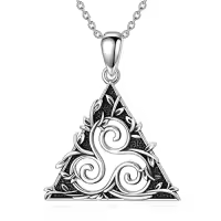 TOUPOP Sterling Silver Tree Of Life Claddagh Pendant & Ash Urn Necklace-style_name:Triangular-Celtic Spiral Tree of Life