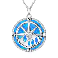 TOUPOP Sterling Silver Compass Urn Necklace For Women-style_name:F02-Mountain