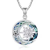 TOUPOP Sterling Silver Blue Crystal Sun Moon Necklace-style_name:04 Apr