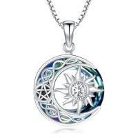 wholesale TOUPOP Sterling Silver Sun And Moon Necklace For Women Birthstone Jewelry Crescent Moon Star Necklace Sun Pendnat Jewelry Blue Crystal Pendant Birthday Christmas Gifts Celtic Moon Necklace -style_name:04 Apr