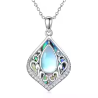 TOUPOP Sterling Silver Abalone Shell Teardrop Filigree Necklace Gift-color_name:Moonstone