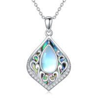 wholesale Filigree Gemstone Necklace 925 Sterling Silver Teardrop Bohemian Necklace Abalone Shell Filigree Jewelry Birthday Christmas Gifts For Women -color_name:Moonstone