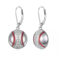 TOUPOP Sterling Silver Sports Earrings Baseball Basketball Volleyball Soccer Football Jewelry Gifts-style_name:Baseball Earrings
