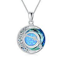 wholesale TOUPOP Zodiac Necklace 925 Sterling Silver Celtic Moon Constellation Pendant Necklaces With Blue Crystal And Blue Opal Jewelry Birthday Christmas Gifts For Women -style_name:04-Aries(3.21-4.19)-Cubic Zirconia