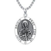 wholesale TOUPOP Christmas Gifts For Men 925 Sterling Silver Saint Amulet Necklace For Men Women Protection Medal Pendant Religious Necklace Catholic Jewelry Birthday Gifts For Father Son Husband Grandfather Police -style_name:O01-St Brigid