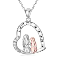 TOUPOP Sterling Silver Heart Animal Necklace Dog Horse Owl Gift For Women-style_name:Dog B