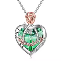 TOUPOP Sterling Silver Crystal I Love You Rose Flower Heart Necklace-color_name:08 Aug-Grandma Necklace with Heart Crystal