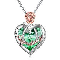 wholesale TOUPOP Christmas Gifts For Mom Grandma Nana 925 Sterling Silver I Love You Necklace Rose Flower Love Heart With Crystal Jewelry For Women -color_name:08 Aug-Grandma Necklace with Heart Crystal