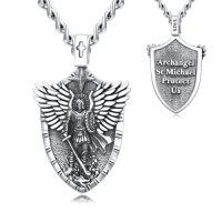 wholesale TOUPOP Christmas Gifts For Men 925 Sterling Silver Saint Amulet Necklace For Men Women Protection Medal Pendant Religious Necklace Catholic Jewelry Birthday Gifts For Father Son Husband Grandfather Police -style_name:A02-St Michael(Shield)
