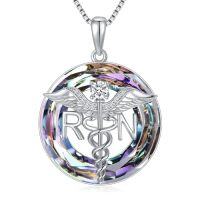 wholesale TOUPOP Nurse Gifts For Women 925 Sterling Silver Caduceus Angel Wing Rn Necklaces Jewelry Gifts For Nurses Doctors Medical Students Nurses Week Appreciation Graduation Christmas Gift -style_name:Crystal RN Necklace