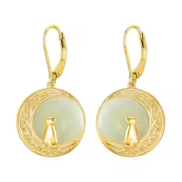 TOUPOP 14K Gold Plated Sterling Silver Round Natural Jade Earrings-style_name:C-Cat-Gold