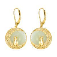 wholesale Natural Jade Earrings For Women 14k Gold Plated Sterling Silver Round Jade Jewelry Birthday Christmas Gifts For Women Mom Her -style_name:C-Cat-Gold