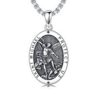 wholesale TOUPOP Christmas Gifts For Men 925 Sterling Silver Saint Amulet Necklace For Men Women Protection Medal Pendant Religious Necklace Catholic Jewelry Birthday Gifts For Father Son Husband Grandfather Police -style_name:A06-St Michael(Oval)