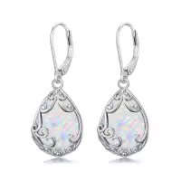TOUPOP Sterling Silver Celtic Filigree Teardrop Leverback Earrings-color_name:Opal