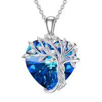 TOUPOP Sterling Silver Crystal Tree Of Life Birthstone Necklace Family Pendant Gift-color_name:Heart-09-Blue Sapphire Crystal