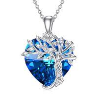 wholesale TOUPOP Tree Of Life Birthstone Necklace 925 Sterling Silver Family Tree Crystal Pendant Birthday Jewelry Christmas Gifts For Women Her -color_name:Heart-09-Blue Sapphire Crystal