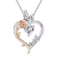 TOUPOP Sterling Silver Rose Heart Birthstone Necklace Butterfly Pendant-color_name:04-April-Simulated Diamond