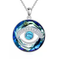 TOUPOP Sterling Silver Turquoise Evil Eye Tree Of Life Pendant Necklace-style_name:Turquoise