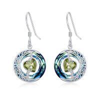 wholesale TOUPOP Birthstone Earrings For Women 925 Sterling Silver Moon And Star Dangle Earrings With Blue Crystal Birthdayjewelry Christmas Gifts For Women -color_name:08-August-Peridot