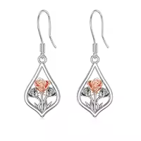TOUPOP Sterling Silver Stone Flower Dangle Drop Leverback Earrings-style_name:7-Dangle-Rose