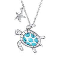 wholesale TOUPOP Sterling Silver Turtle/dolphin/conch/jellyfish/octopus Pendant Necklace Opal Abalone Shell Turquoise Jewelry Cute Ocean Animals Necklace Gifts For Women -style_name:A-Turquoise Seaturtle Necklace