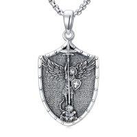 wholesale Saint Necklace For Men 925 Sterling Silver St Michael/st Christopher/st Benedict Necklace Medals Amulet Protection Pendant Religious Christian Catholic Jewelry Christmas Gifts For Men -style_name:3-Saint Michael Necklace