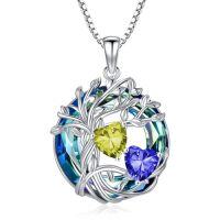wholesale TOUPOP S925 Sterling Silver Family Celtic Tree Of Life Pendant Necklaces With 2 Heart Birthstone With Blue Austrian Crystal Jewelry Birthday Anniversary Christmas Gifts For Her Wife Girlfriend Mom (18k Real White Gold Filled) -color_name:08-09-Aug-Spet Birthstone