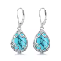 TOUPOP Sterling Silver Celtic Filigree Teardrop Leverback Earrings-color_name:Turquoise