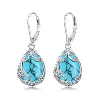 wholesale Teardrop Earrings For Women Celtic Filigree Drop Earrings Sterling Silver Leverback Jewelry Christmas Gifts For Women Mom -color_name:Turquoise