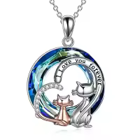 TOUPOP Sterling Silver Crystal Dragonfly Butterfly Necklace Gift for Women-style_name:A - Two Cats