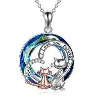 wholesale Butterfly/dragonfly Necklace 925 Sterling Silver Dragonfly/butterfly Gifts For Women Dragonfly Butterfly Pendant Jewelry Gifts For Women Mom Wife Girlfriend Christmas Anniversary Birthday Valentine's Day Graduation -style_name:A - Two Cats