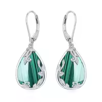 TOUPOP Sterling Silver Filigree Gemstone Teardrop Dangle Earrings-color_name:Malachite